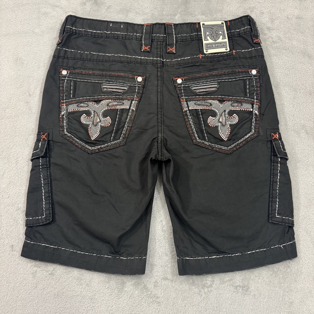 Rock Revival Cargo Shorts Mens 36 Fleur De Lis Contrast Stitch Button Pockets